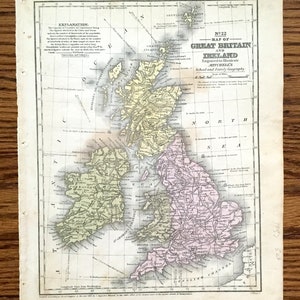 Carte antique des îles britanniques de 1852 tirée de Smith’s Geography for Schools – Royaume-Uni, Grande-Bretagne, Angleterre, Irlande, Écosse, Pays de Galles, Londres, Royaume-Uni
