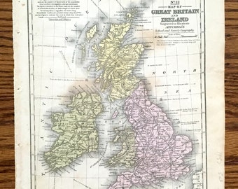Antique 1852 British Isles Map From Smith's Geography for Schools
