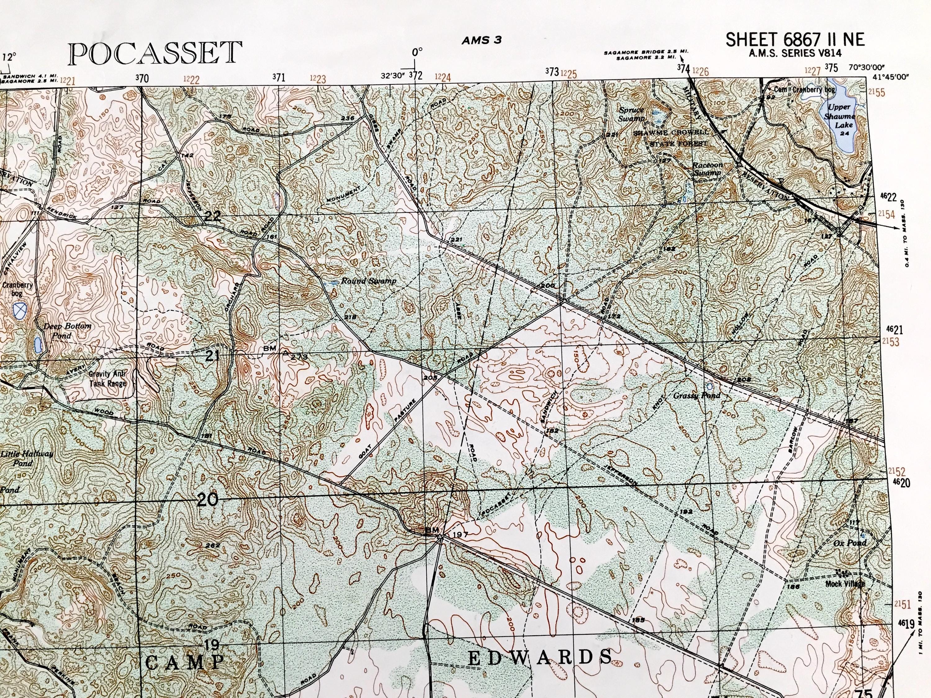 Cod Topographic Antique Pocasset, Massachusetts 1949 US Geological Survey Topographic ...