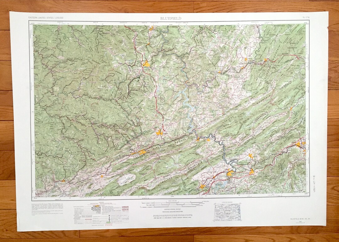 Antique Bluefield, West Virginia 1957 US Geological Survey Topographic ...