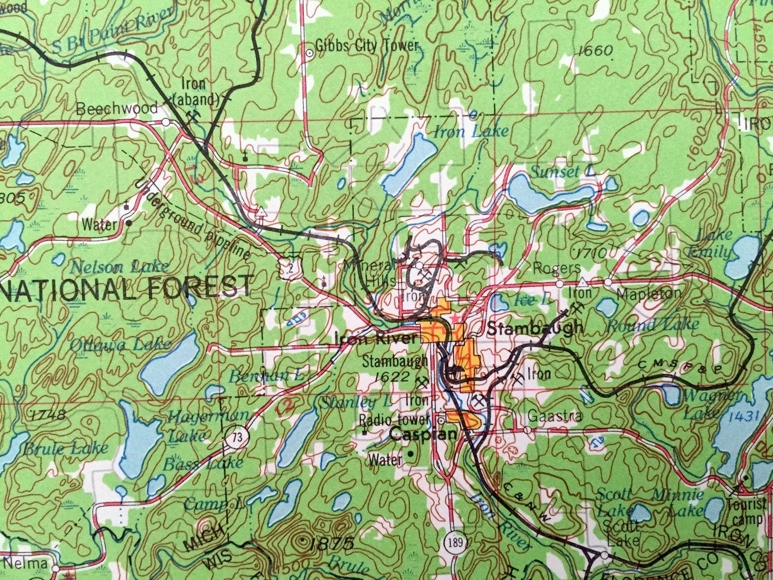 Antique Iron River, Michigan 1961 US Geological Survey Topographic Map