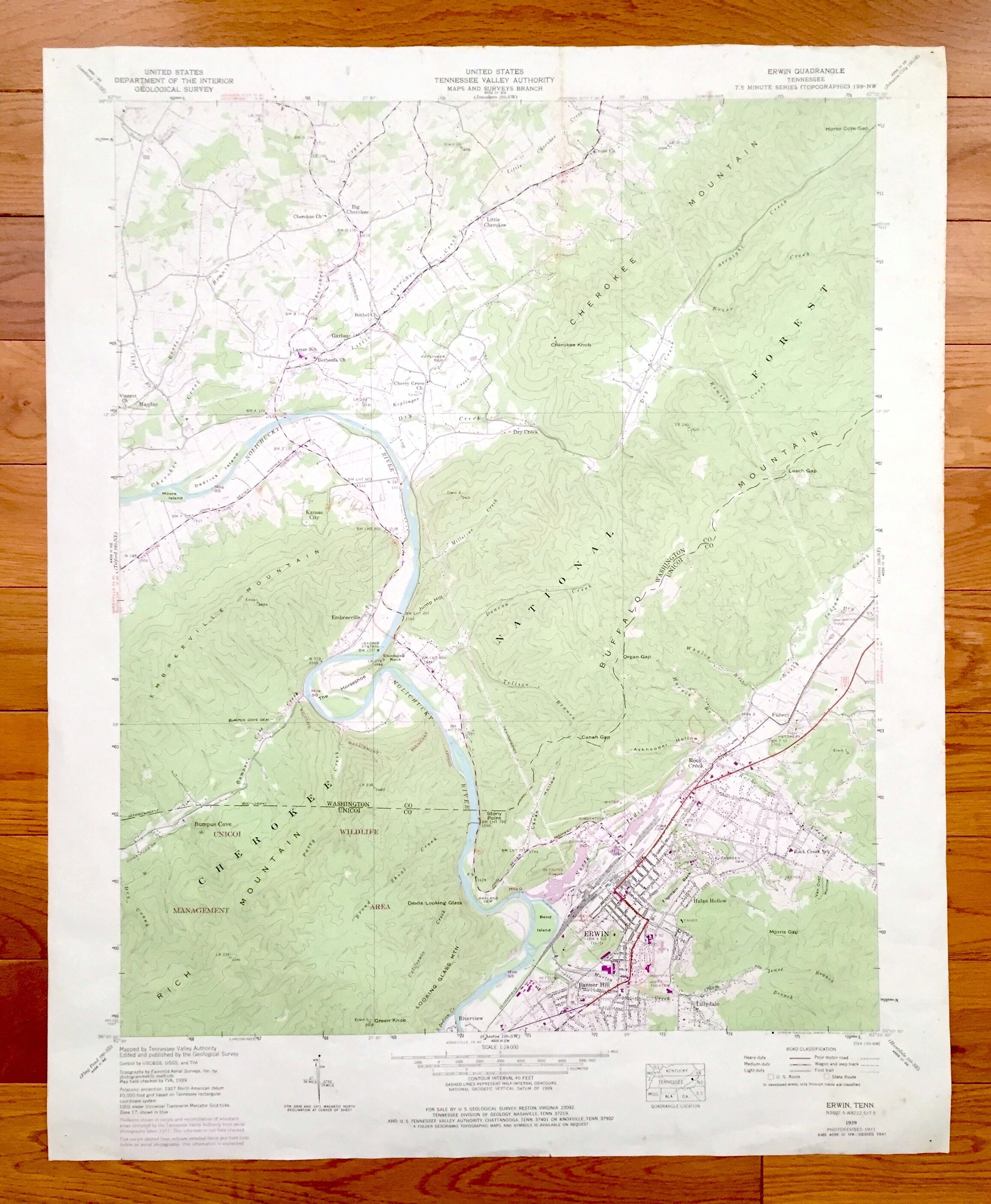 Antique Erwin Tennessee 1939 US Geological Survey Topographic Etsy UK