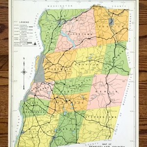 Antiker Rensselaer County, New York 1941 Historische Atlas Karte – Troy, Nassau, Hoosick Falls, Castleton, Schaghticoke, Averill, Grafton, NY