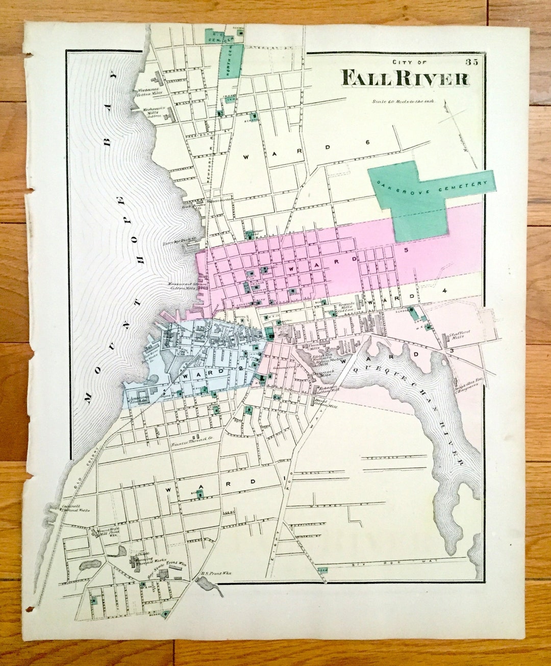 Antique 1871 City of Fall River Massachusetts Map From F.W. Etsy