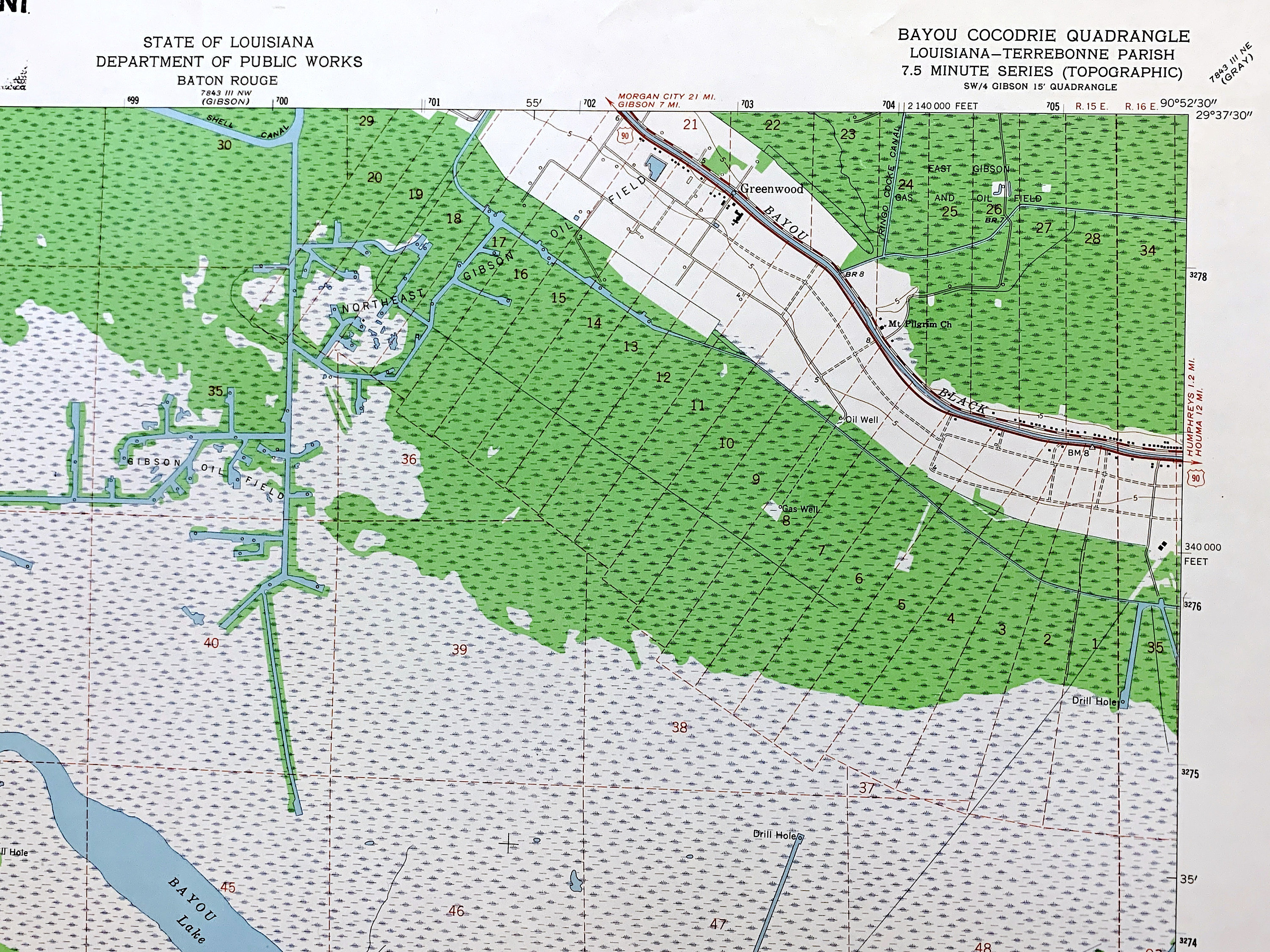 Antique Bayou Cocodrie, Louisiana 1964 US Geological Survey Topographic ...