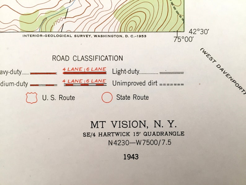 Antique Mt. Vision New York 1943 US Geological Survey Etsy