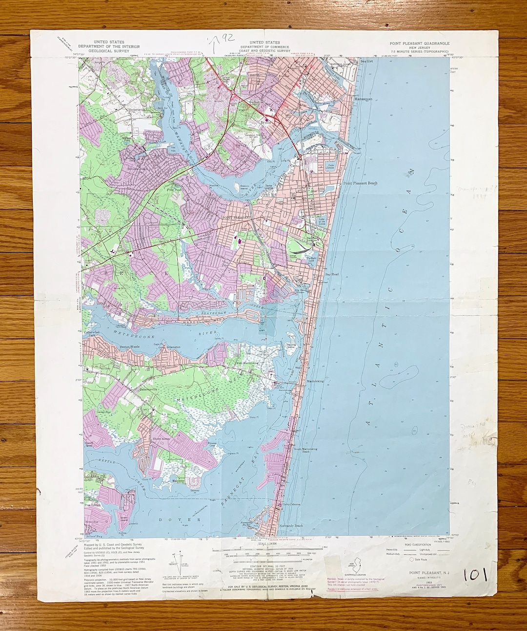 Antique Point Pleasant, New Jersey Shore 1953 US Geological Survey
