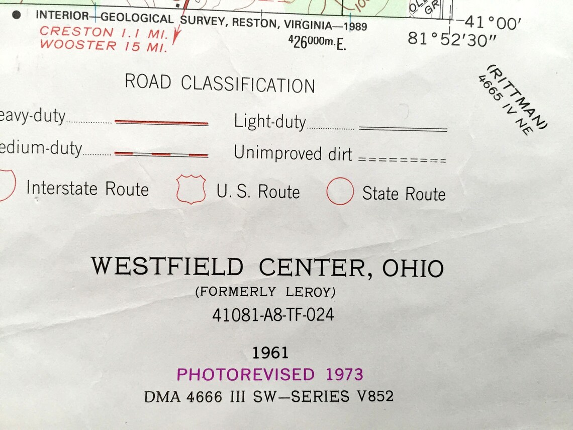 Antique Westfield Center Ohio 1961 US Geological Survey Etsy