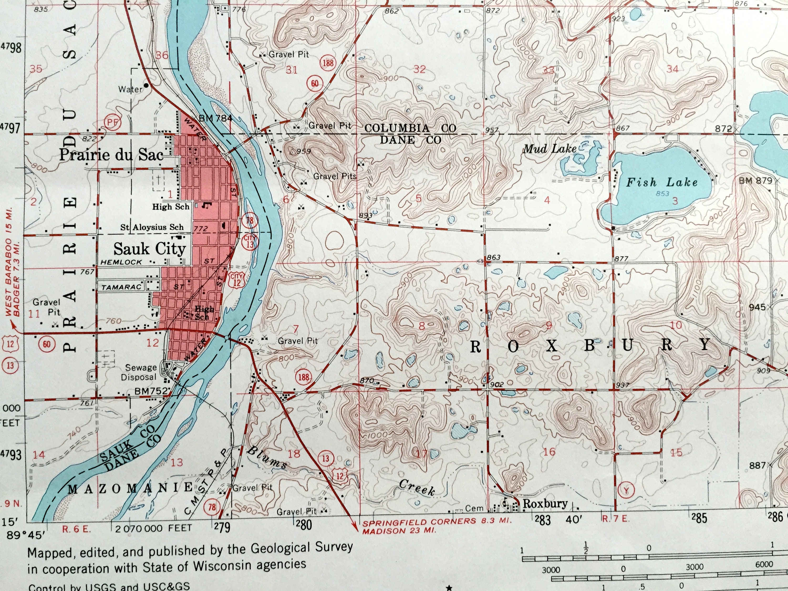 Antique Baraboo, Wisconsin 1959 US Geological Survey