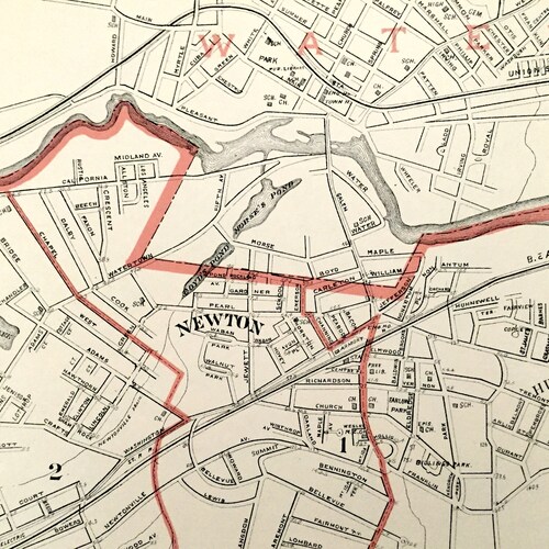 Antique 1891 Newton, Massachusetts Street Map from George H Walker & Co sales – Middlesex County, Watertown, Boston, Brighton, Waltham, MA