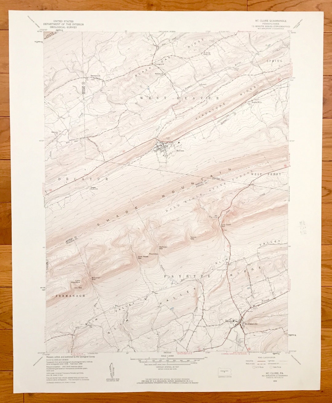 Antique Mcclure, Pennsylvania 1959 US Geological Survey Topographic Map