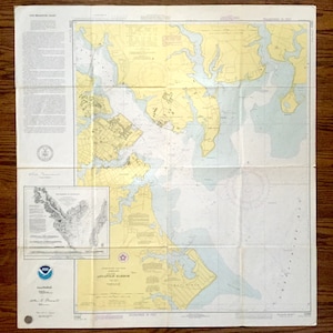 Antike Annapolis Hafen 1976 Seekarte der US Küstenwache – Chesahead Bay, US Naval Akademie, Marine, Eastport, Severn River, Greenbury Maryland