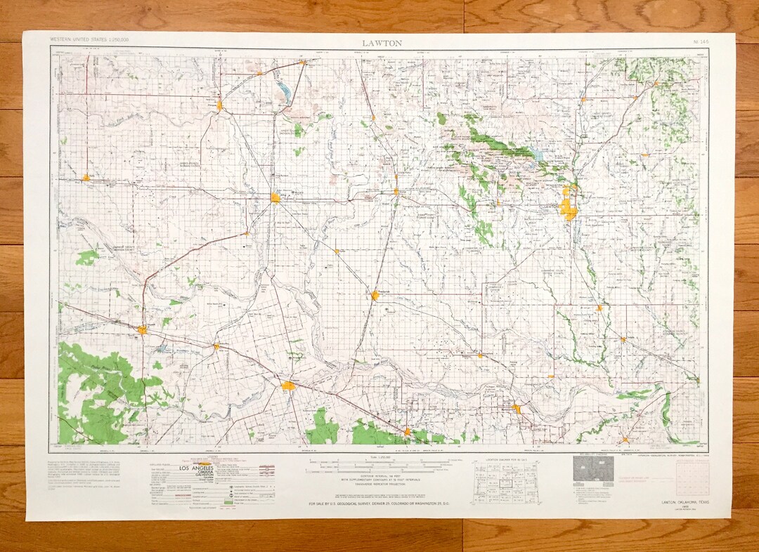 Antique Lawton, Oklahoma 1955 US Geological Survey Topographic Map
