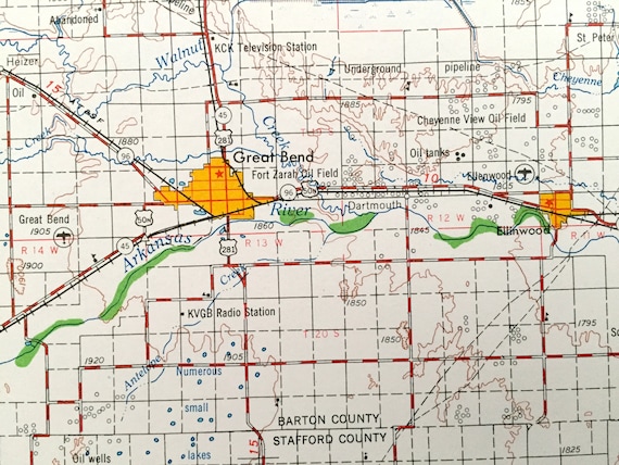 Great Bend Ks Map Antique Great Bend Kansas 1958 Us Geological Survey | Etsy Hong Kong