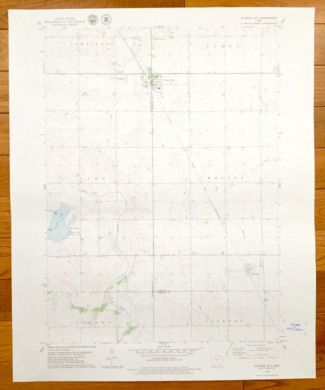 Antique Gilmore City, Iowa 1979 US Geological Survey Topographic Map