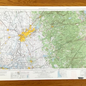 Mapa topográfico antigo do Serviço Geológico dos EUA de Sacramento, Califórnia, 1957 – Lodi, Carmichael, North Highlands, Antioch, Lake Tahoe, CA