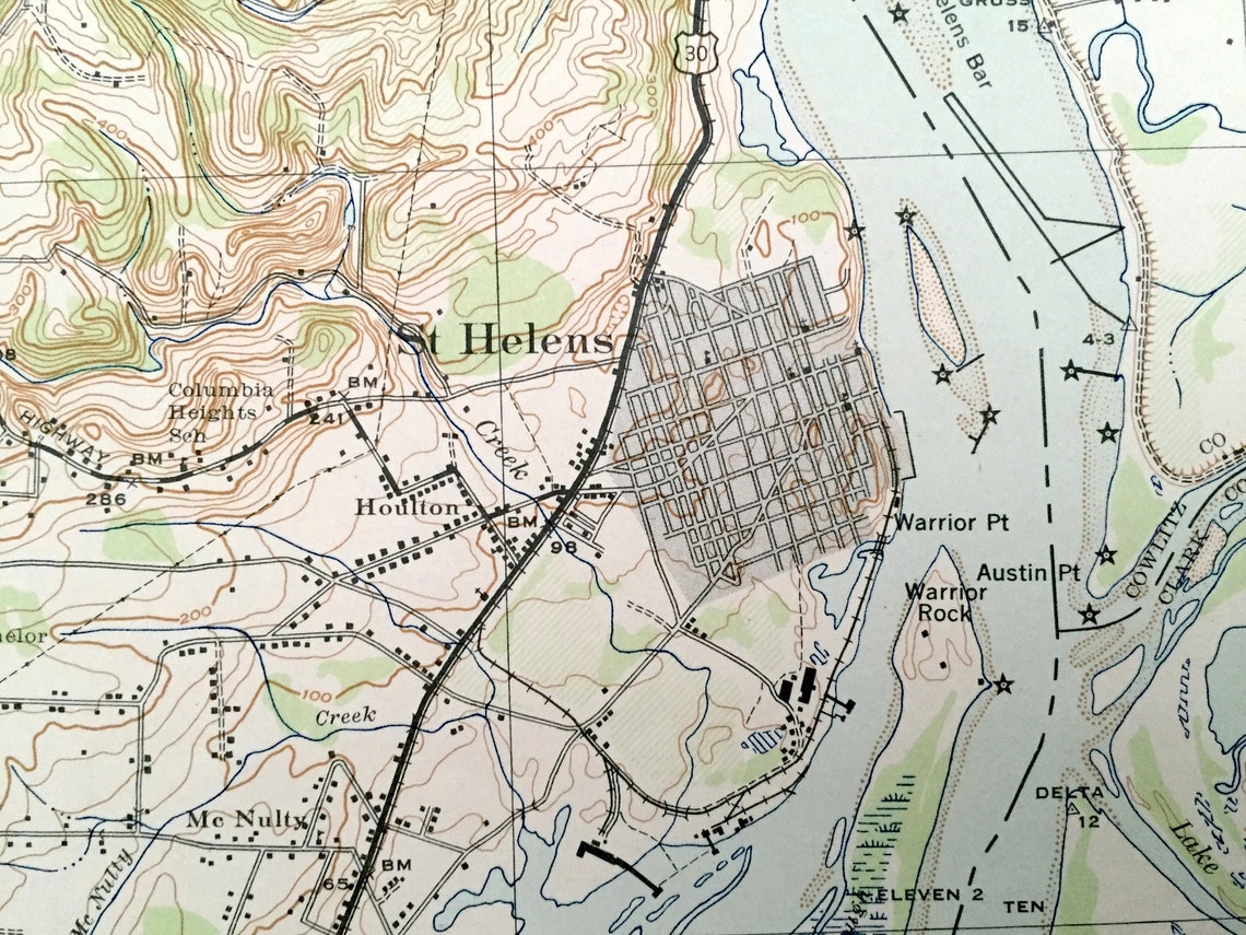 Antique St Helens Oregon 1943 US Army Geological Survey Etsy