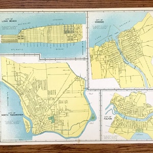 Antiker Langer Strand, Oswego, North Tonawanda & Fulton, New York 1941 Historischer Atlas Stadtplan – Nassau, Erie County, Lake Ontario, NY