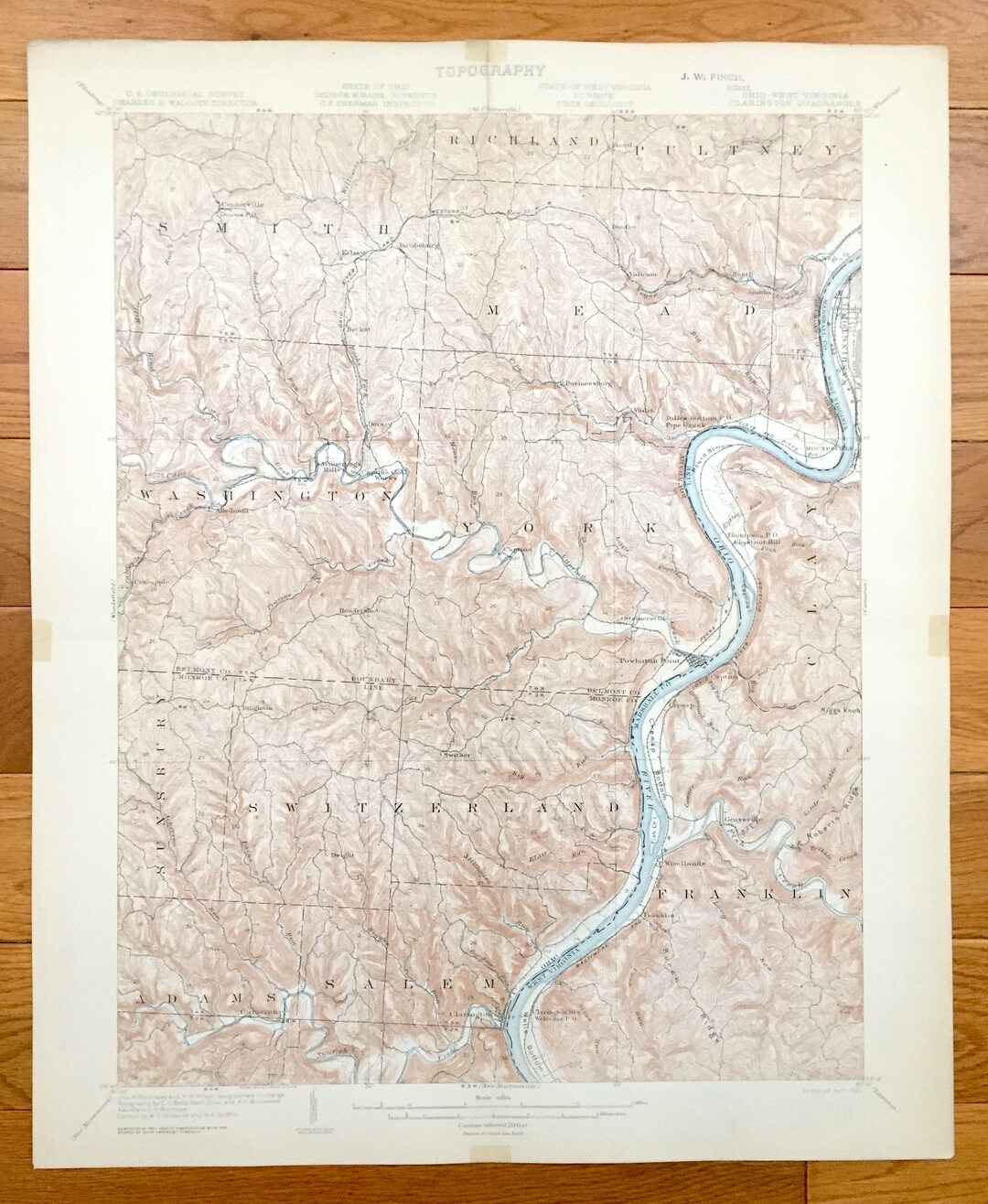 Antique Clarington, Ohio 1905 US Geological Survey Topographic Map