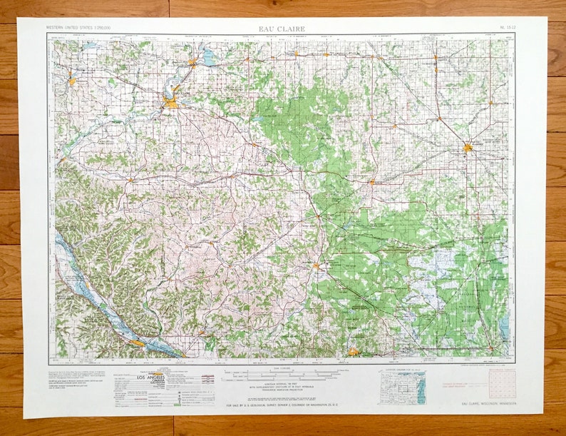 Marshfield Altoona Wisconsin 1964 US Geological Survey Topographic Map \u2013 Chippewa Falls Menomonie Mondovi Antique Eau Claire Durand WI