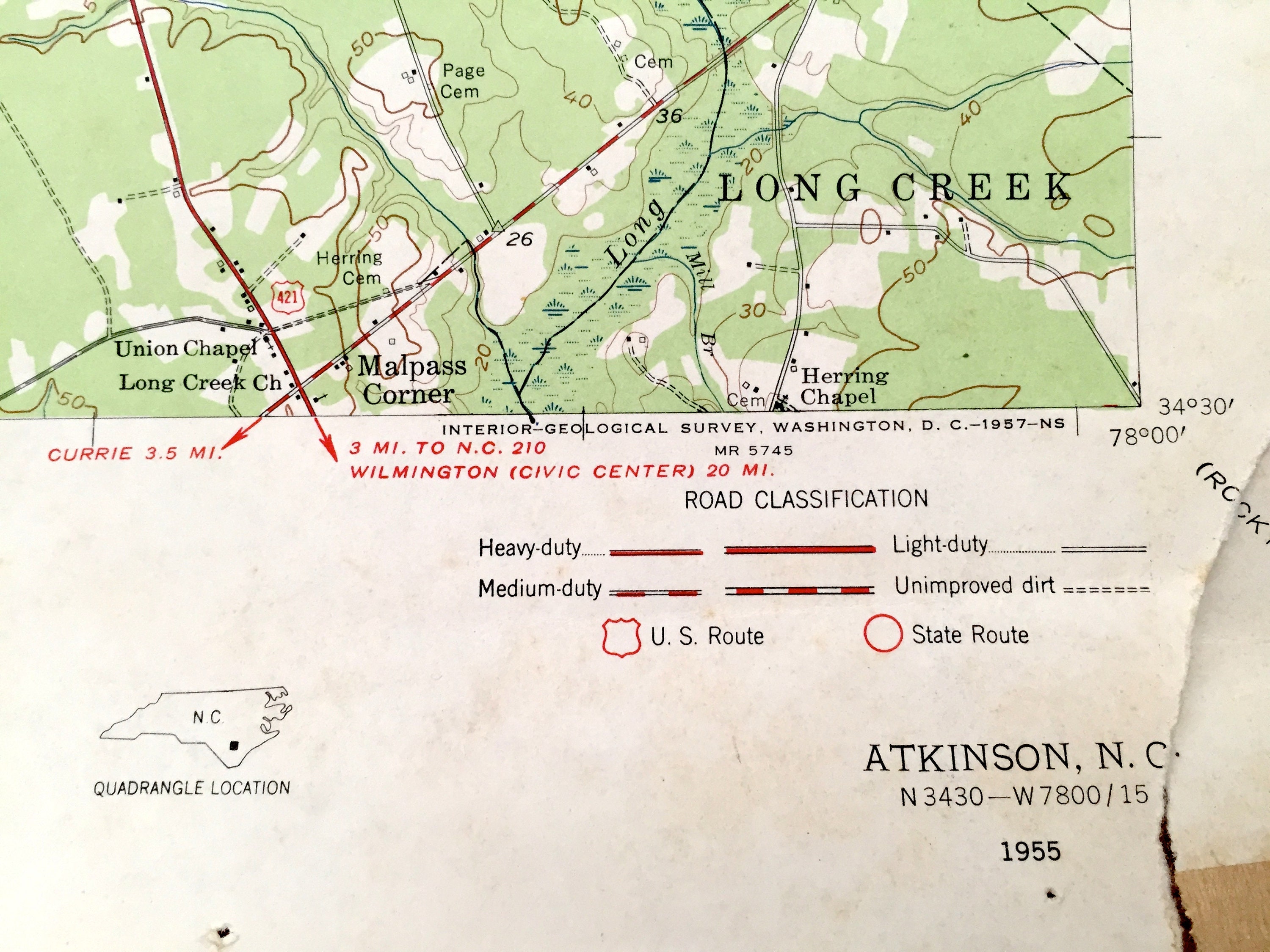 Antique Atkinson North Carolina 1955 US Geological Survey Etsy