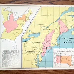 Antique 1941 Royal Grants of the New World Map from WP Munger's Historical Atlas of New York State – Manhattan, Long Island, Adirondacks, NY