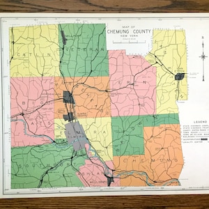 Antike Chemung County, New York 1941 Historische Atlas-Karte - Elmira, Horseheads, Big Flats, Breesport, Erin Wellsburg Southport Millport NY