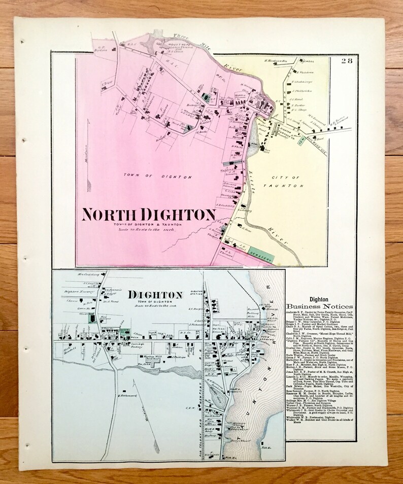 Antique 1871 Dighton Massachusetts Map From F.W. Beers Atlas Etsy
