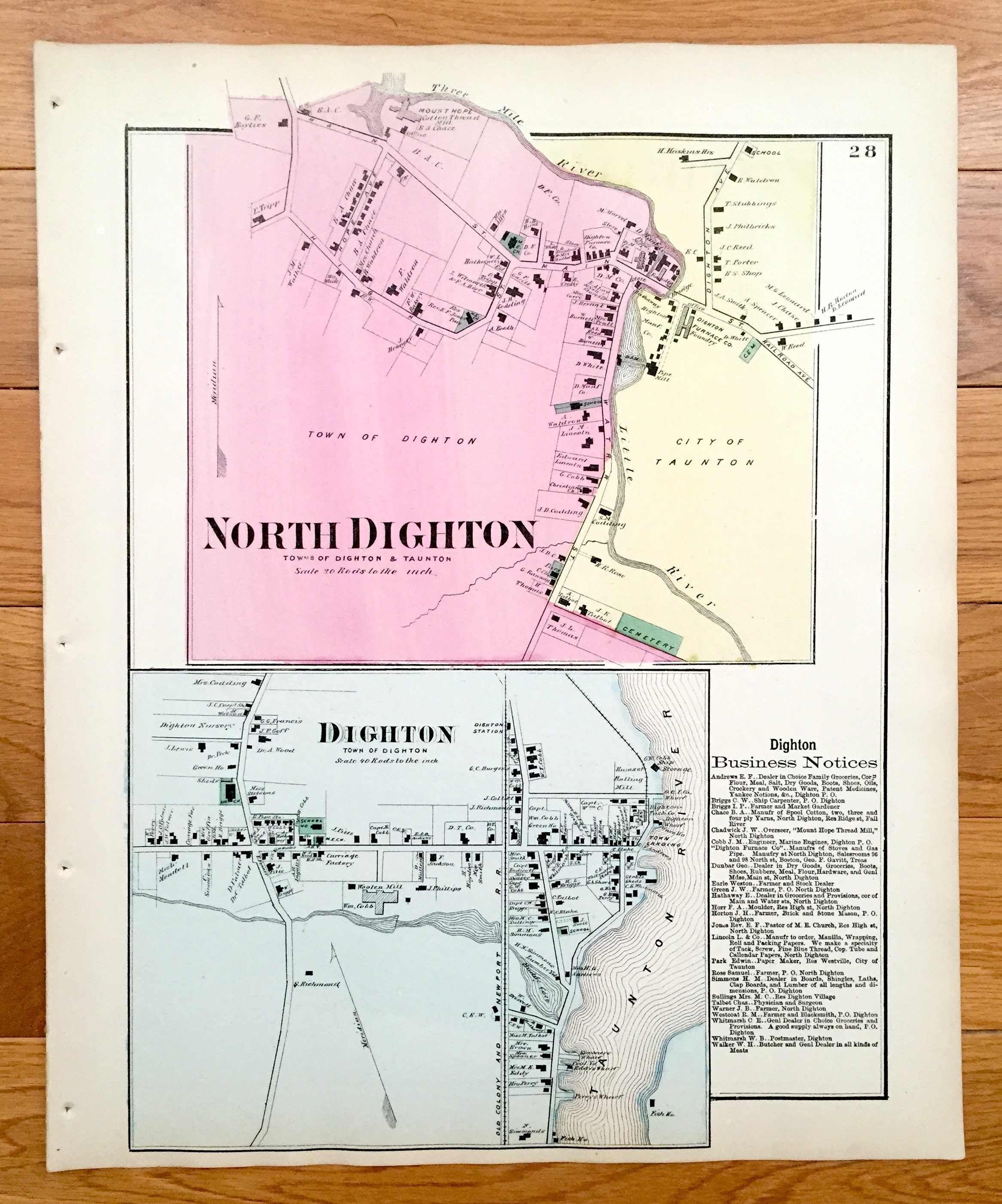 Antique 1871 Dighton Massachusetts Map from F.W. Beers Atlas Etsy