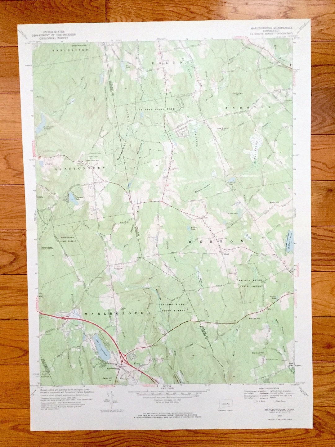 Antique Marlborough, Connecticut 1967 US Geological Survey Topographic