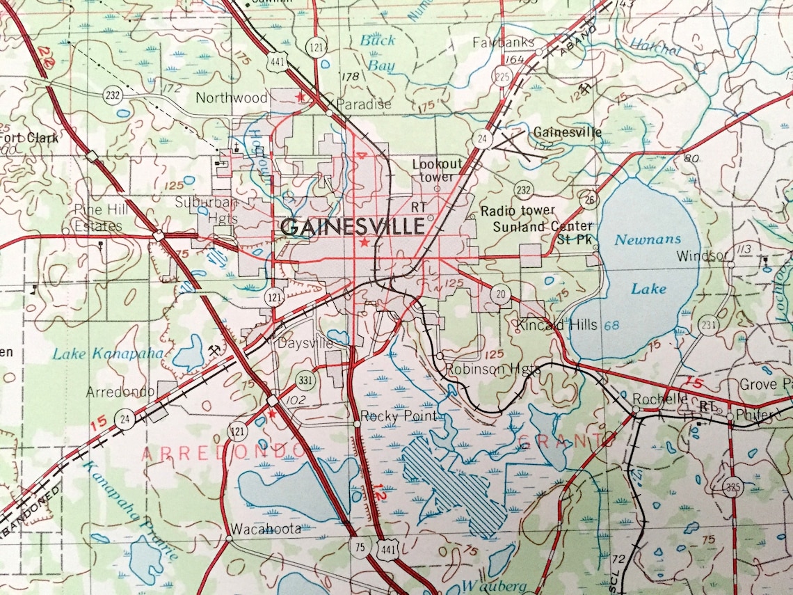 Antique Gainesville Florida 1954 Mapa Topográfico del Etsy