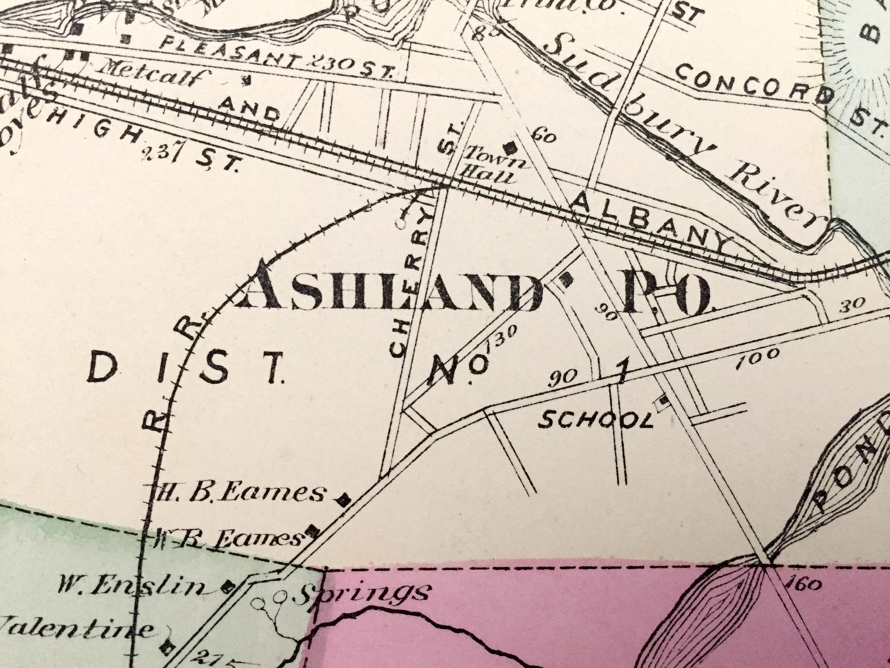 Antique 1875 Ashland Massachusetts Map From J.B. Beers Atlas Etsy UK