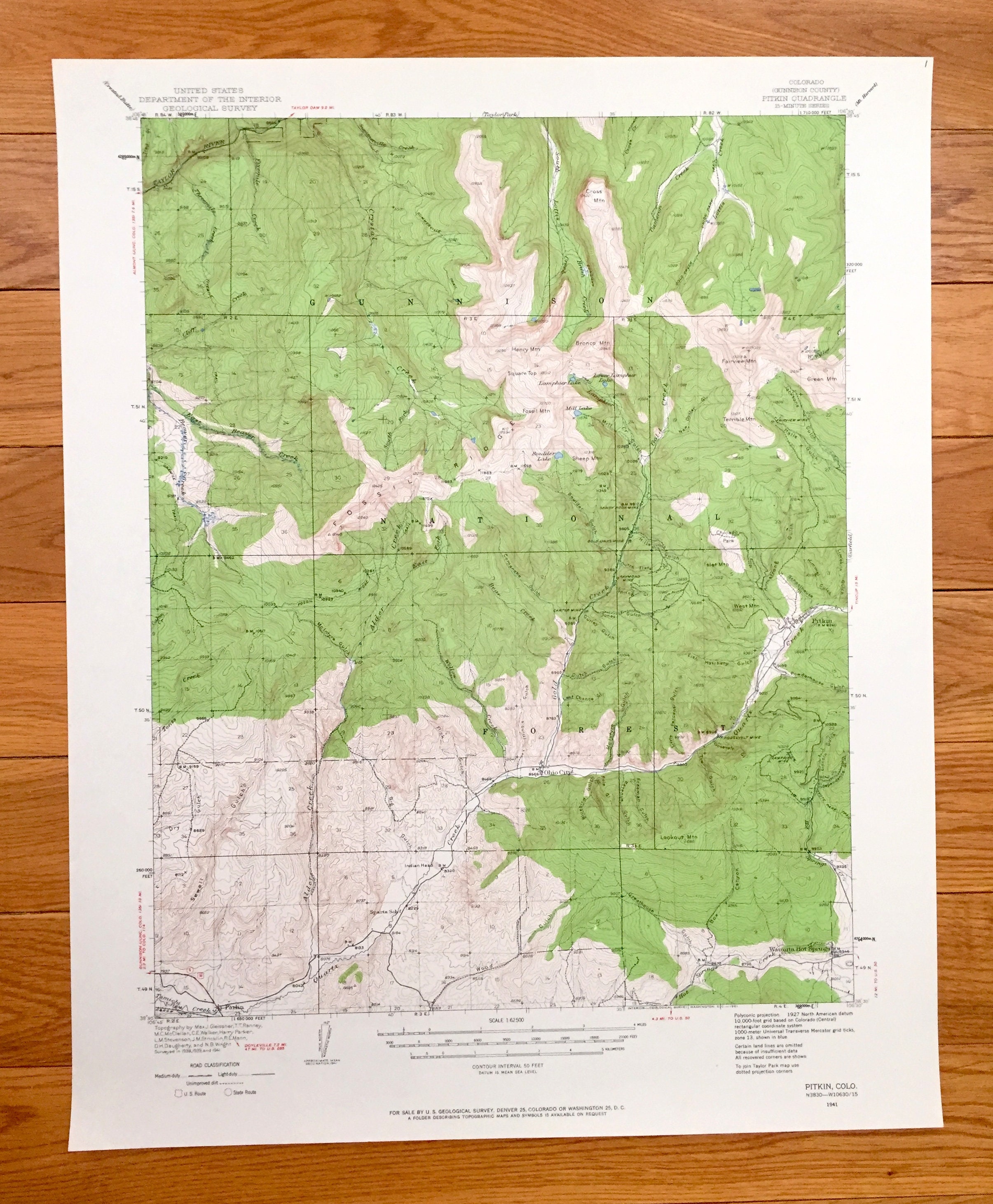 Antique Pitkin, Colorado 1941 US Geological Survey Topographic Map  display picture 1