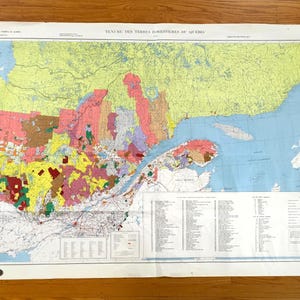 Antique 1970 Wall-Size Quebec Province, Canada Land & Forest Use Geological Map – Tenure des Terres Forestieres du Quebec, Montreal, Ottawa