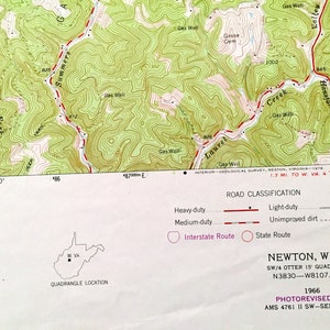 Antique Newton, West Virginia 1966 US Geological Survey Topographic Map Roane, Kanawha, Clay County, Henry, Ovapa, Pigeon, Wallback, WV image 9