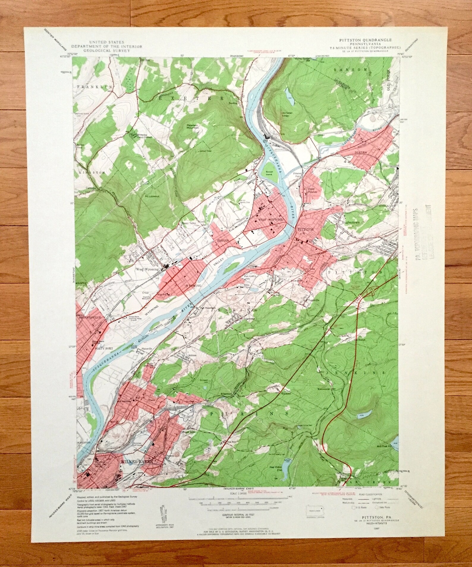 Antique Pittston Pennsylvania 1947 US Geological Survey Etsy