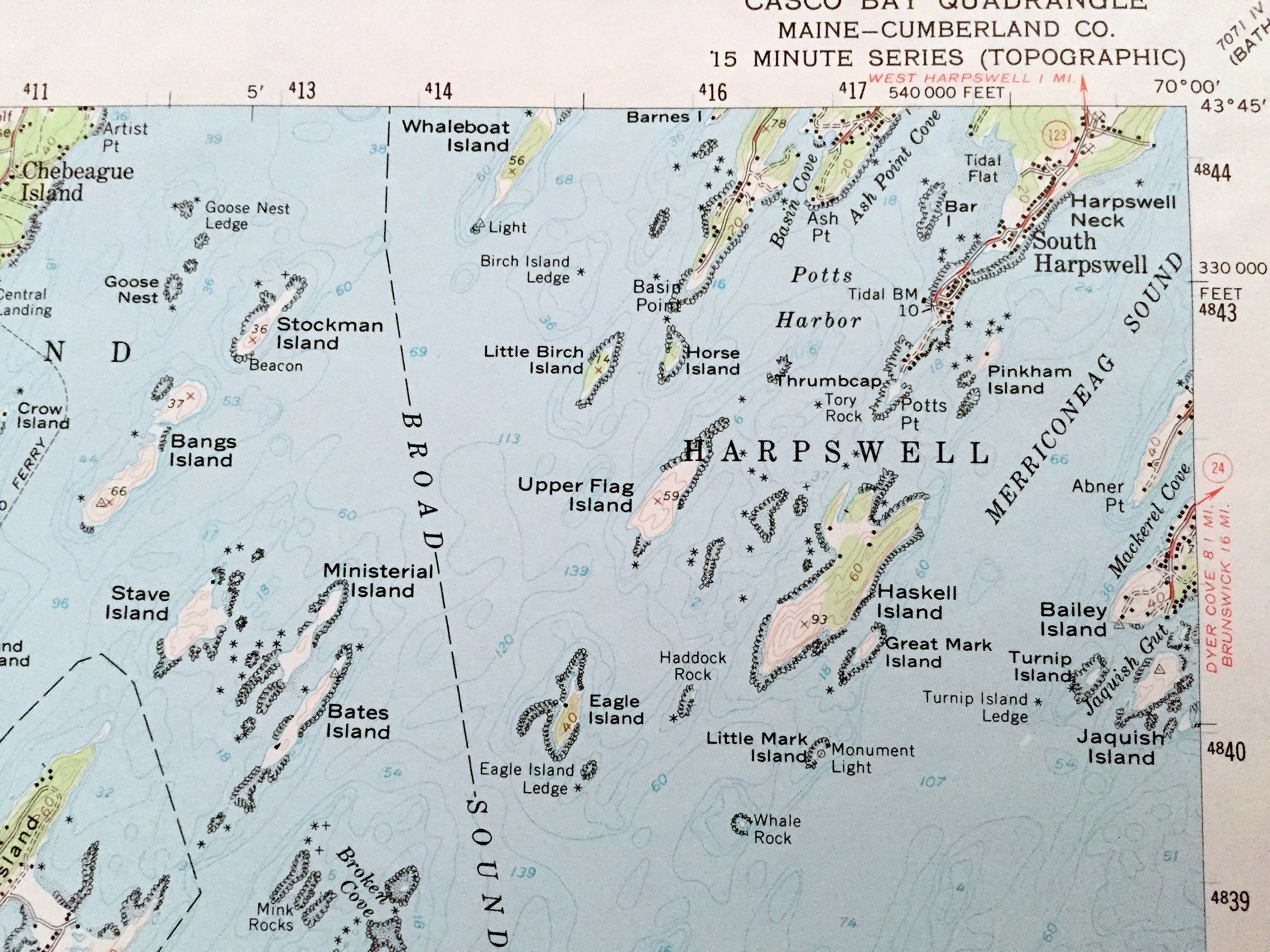 Antique Casco Bay, Maine 1957 US Geological Survey Topographic Map ...