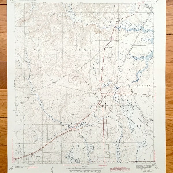 Antique Theodore, Alabama 1943 US Geological Survey Topographic Map– Mobile County, Lloyds, Mann, Three Notches, Irvington, Halls Mill Creek