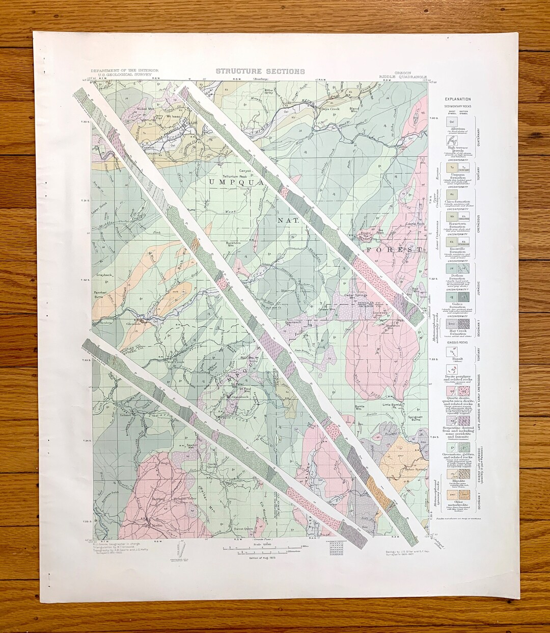 Antique Riddle, Oregon 1923 US Geological Survey Topographic Map ...