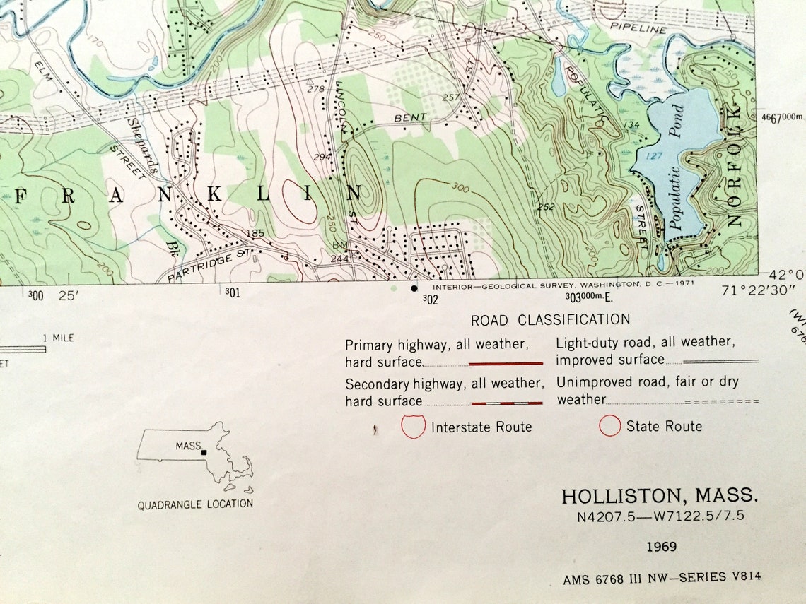 Antique Holliston Massachusetts 1969 US Geological Survey Etsy