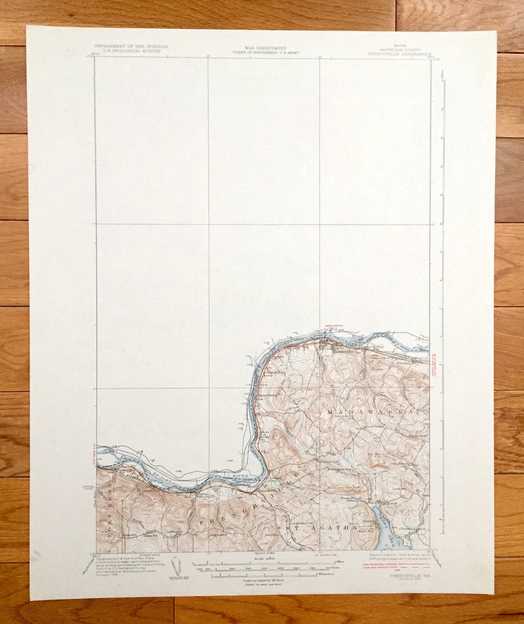 Antique Frenchville, Maine 1935 US Geological Survey Topographic Map