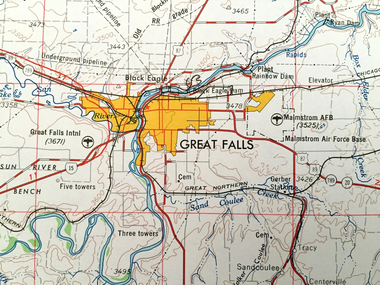 Antique Great Falls Montana 1954 US Geological Survey Etsy