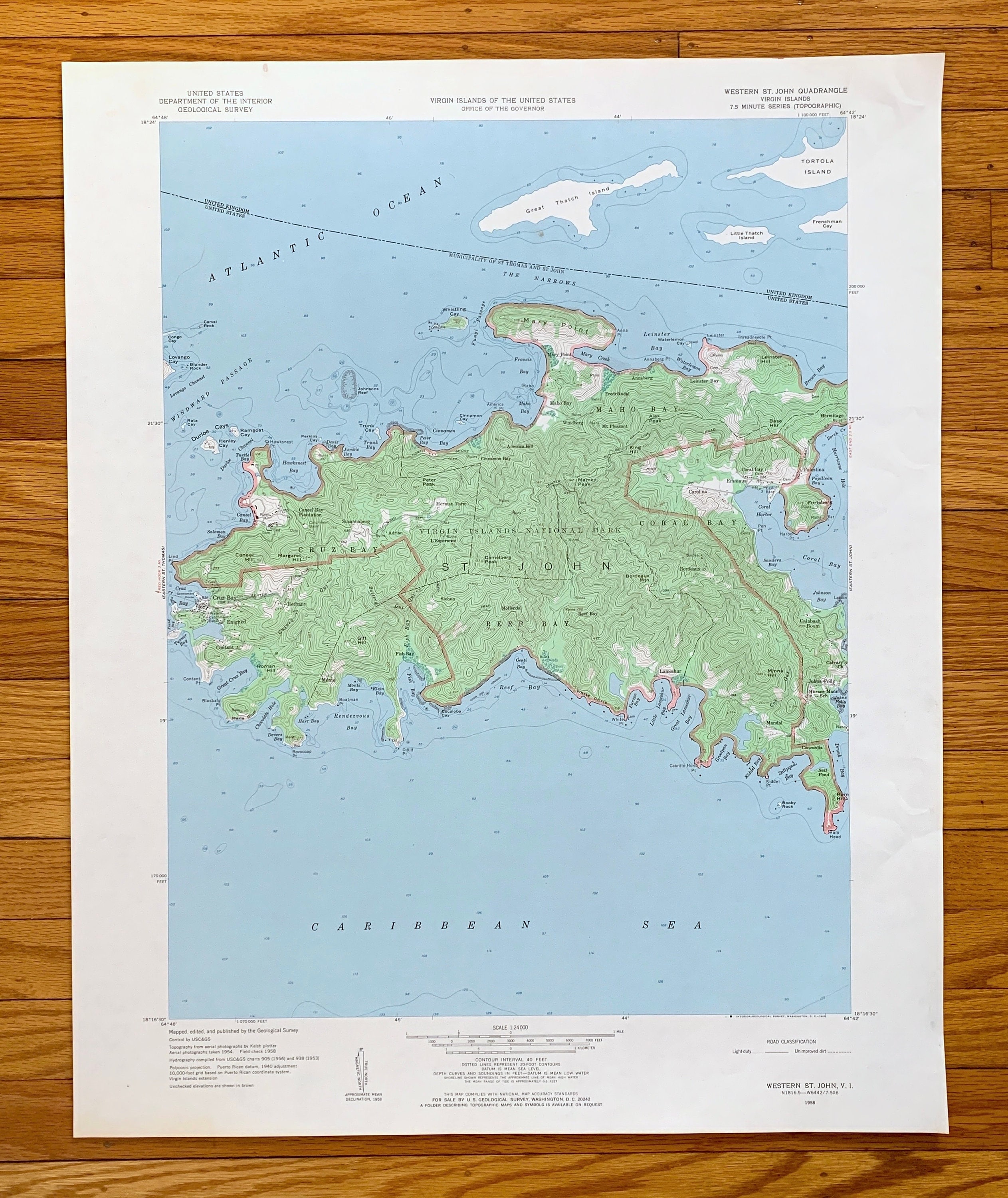 Antique St John, US Virgin Islands 1958 US Geological Survey