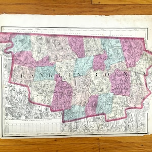 Antike 1871 Franklin County, Massachusetts topographische Karte von Stedman Brown & Lyon Atlas - Deerfield, Greenfield, Charlemont, Orange MA