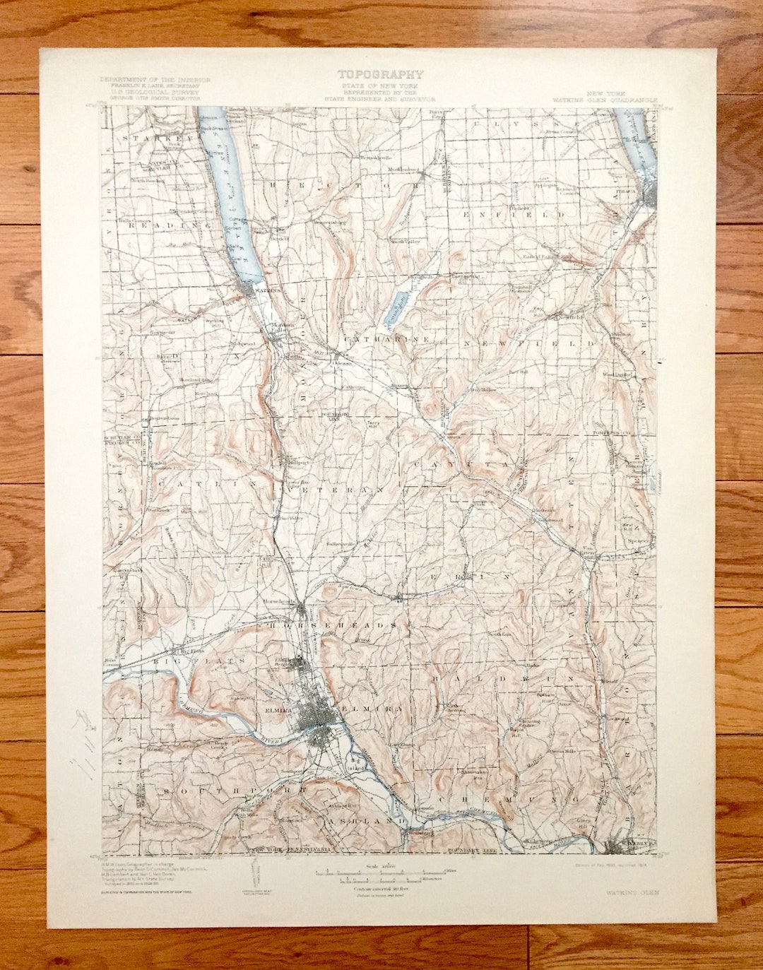 Antique Watkins Glen, New York 1905 US Geological Survey Topographic