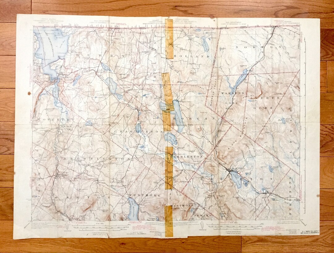 Antique Memphremagog, Vermont 1925 US Geological Survey Topographic Map