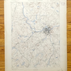 Antique Lowell, Massachusetts 1893 US Geological Survey Topographic Map – Chelmsford, Westford, Dracut, Tewksbury Bedford Carlisle Nashua MA