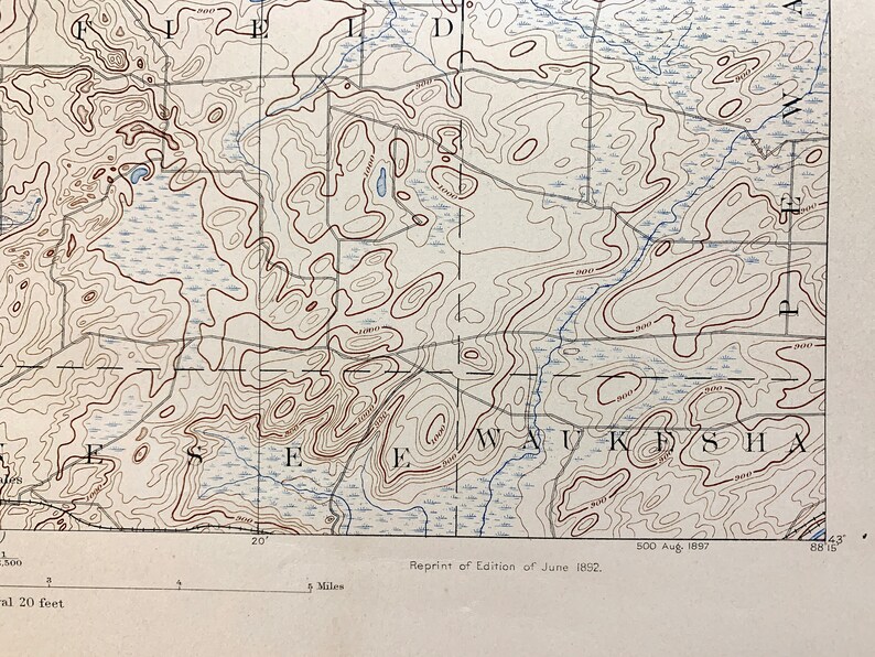 Antique Oconomowoc, Wisconsin 1892 US Geological Survey Topographic Map ...