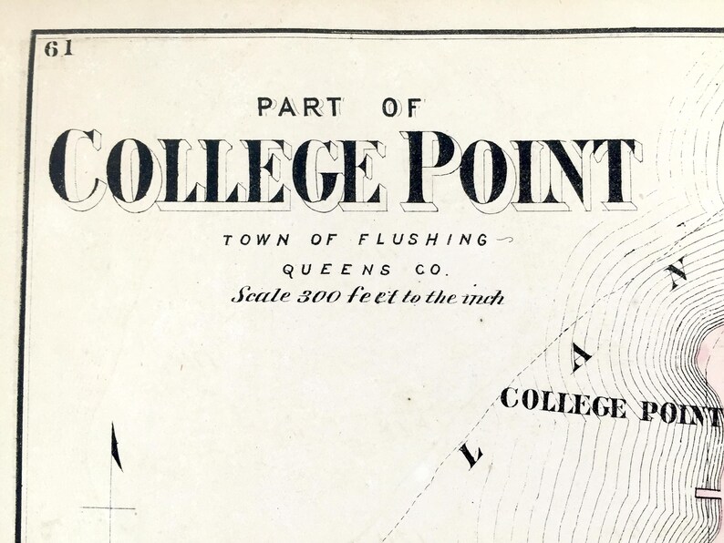 Antique 1873 College Point, Queens Map From F.W. Beers Atlas of Long ...