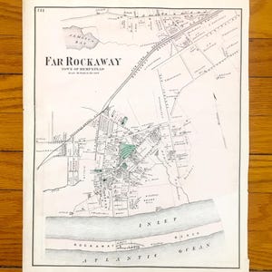 Antike 1873 Far Rockaway Hempelnd & Westville, New York Karte von F.W. Beers Atlas von Long Island - Queens, Little Neck, Atlantik Beach, NY
